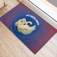 Netherlands Rubber Doormat with Swan Couple Graphic and Dutch Flag in Gradient Red and Blue Design - Wonder Print Shop