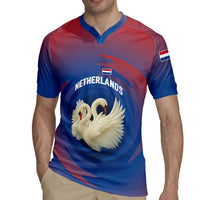 Netherlands Rugby Jersey with Swan Couple Graphic and Dutch Flag in Gradient Red and Blue Design - Wonder Print Shop
