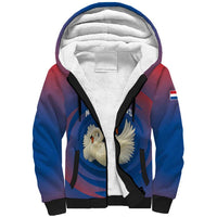 Netherlands Sherpa Hoodie with Swan Couple Graphic and Dutch Flag in Gradient Red and Blue Design - Wonder Print Shop