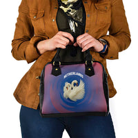 Netherlands Shoulder Handbag with Swan Couple Graphic and Dutch Flag in Gradient Red and Blue Design - Wonder Print Shop
