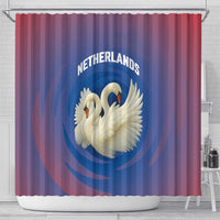 Netherlands Shower Curtain with Swan Couple Graphic and Dutch Flag in Gradient Red and Blue Design - Wonder Print Shop