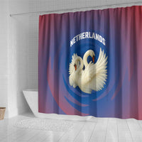 Netherlands Shower Curtain with Swan Couple Graphic and Dutch Flag in Gradient Red and Blue Design - Wonder Print Shop