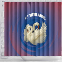 Netherlands Shower Curtain with Swan Couple Graphic and Dutch Flag in Gradient Red and Blue Design - Wonder Print Shop