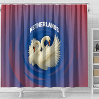 Netherlands Shower Curtain with Swan Couple Graphic and Dutch Flag in Gradient Red and Blue Design - Wonder Print Shop