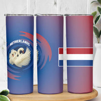 Netherlands Skinny Tumbler with Swan Couple Graphic and Dutch Flag in Gradient Red and Blue Design - Wonder Print Shop