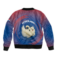 Netherlands Sleeve Zip Bomber Jacket with Swan Couple Graphic and Dutch Flag in Gradient Red and Blue Design - Wonder Print Shop