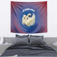 Netherlands Tapestry with Swan Couple Graphic and Dutch Flag in Gradient Red and Blue Design - Wonder Print Shop