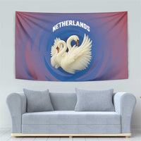 Netherlands Tapestry with Swan Couple Graphic and Dutch Flag in Gradient Red and Blue Design - Wonder Print Shop