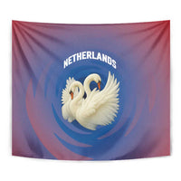 Netherlands Tapestry with Swan Couple Graphic and Dutch Flag in Gradient Red and Blue Design - Wonder Print Shop