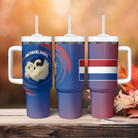 Netherlands Tumbler With Handle with Swan Couple Graphic and Dutch Flag in Gradient Red and Blue Design - Wonder Print Shop
