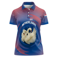 Netherlands Women Polo Shirt with Swan Couple Graphic and Dutch Flag in Gradient Red and Blue Design - Wonder Print Shop