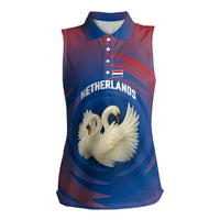 Netherlands Women Sleeveless Polo Shirt with Swan Couple Graphic and Dutch Flag in Gradient Red and Blue Design - Wonder Print Shop