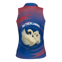 Netherlands Women Sleeveless Polo Shirt with Swan Couple Graphic and Dutch Flag in Gradient Red and Blue Design - Wonder Print Shop