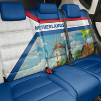 Netherlands Back Car Seat Cover Dutch Windmill and Tulip Field Landscape in National Flag Colors - Wonder Print Shop