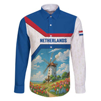 Netherlands Family Matching Puletasi and Hawaiian Shirt Dutch Windmill and Tulip Field Landscape in National Flag Colors - Wonder Print Shop