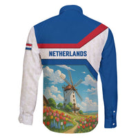 Netherlands Family Matching Puletasi and Hawaiian Shirt Dutch Windmill and Tulip Field Landscape in National Flag Colors - Wonder Print Shop