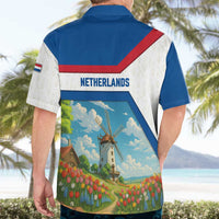 Netherlands Hawaiian Shirt Dutch Windmill and Tulip Field Landscape in National Flag Colors - Wonder Print Shop
