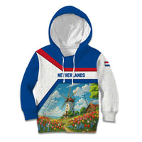 Netherlands Kid Hoodie Dutch Windmill and Tulip Field Landscape in National Flag Colors - Wonder Print Shop
