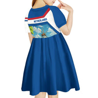 Netherlands Kid Short Sleeve Dress Dutch Windmill and Tulip Field Landscape in National Flag Colors - Wonder Print Shop