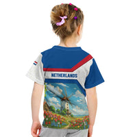Netherlands Kid T Shirt Dutch Windmill and Tulip Field Landscape in National Flag Colors - Wonder Print Shop