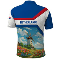 Netherlands Polo Shirt Dutch Windmill and Tulip Field Landscape in National Flag Colors - Wonder Print Shop
