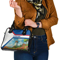 Netherlands Shoulder Handbag Dutch Windmill and Tulip Field Landscape in National Flag Colors - Wonder Print Shop