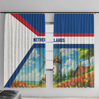 Netherlands Window Curtain Dutch Windmill and Tulip Field Landscape in National Flag Colors - Wonder Print Shop