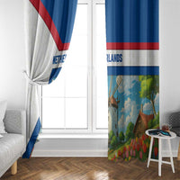 Netherlands Window Curtain Dutch Windmill and Tulip Field Landscape in National Flag Colors - Wonder Print Shop