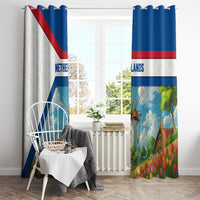 Netherlands Window Curtain Dutch Windmill and Tulip Field Landscape in National Flag Colors - Wonder Print Shop