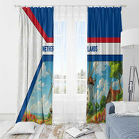 Netherlands Window Curtain Dutch Windmill and Tulip Field Landscape in National Flag Colors - Wonder Print Shop