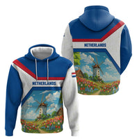Netherlands Zip Hoodie Dutch Windmill and Tulip Field Landscape in National Flag Colors - Wonder Print Shop
