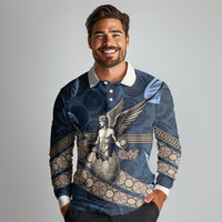 Eros Greek Mythology Protogonos Long Sleeve Polo Shirt Winged Eros Emerging From Cosmic Egg Greek Key