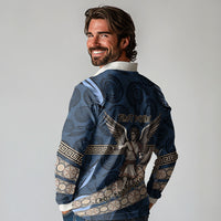 Eros Greek Mythology Protogonos Long Sleeve Polo Shirt Winged Eros Emerging From Cosmic Egg Greek Key