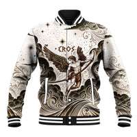 Eros Greek Mythology Cupid God Of Love Baseball Jacket Winged Archer Eros Bow Arrow And Celestial Clouds