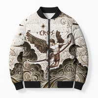 Eros Greek Mythology Cupid God Of Love Bomber Puffer Jacket Winged Archer Eros Bow Arrow And Celestial Clouds