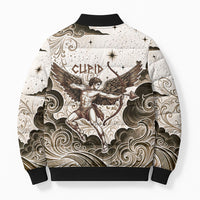 Eros Greek Mythology Cupid God Of Love Bomber Puffer Jacket Winged Archer Eros Bow Arrow And Celestial Clouds