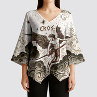 Eros Greek Mythology Cupid God Of Love Kimono Sleeve Blouse Winged Archer Eros Bow Arrow And Celestial Clouds