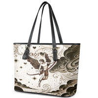 Eros Greek Mythology Cupid God Of Love Leather Tote Bag Winged Archer Eros Bow Arrow And Celestial Clouds