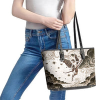 Eros Greek Mythology Cupid God Of Love Leather Tote Bag Winged Archer Eros Bow Arrow And Celestial Clouds