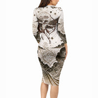 Eros Greek Mythology Cupid God Of Love Long Sleeve Bodycon Dress Winged Archer Eros Bow Arrow And Celestial Clouds