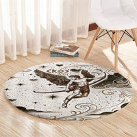 Eros Greek Mythology Cupid God Of Love Round Carpet Winged Archer Eros Bow Arrow And Celestial Clouds