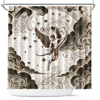 Eros Greek Mythology Cupid God Of Love Shower Curtain Winged Archer Eros Bow Arrow And Celestial Clouds