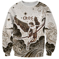 Eros Greek Mythology Cupid God Of Love Sweatshirt Winged Archer Eros Bow Arrow And Celestial Clouds
