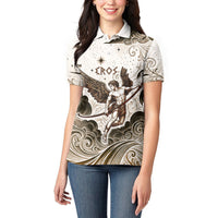 Eros Greek Mythology Cupid God Of Love Women Polo Shirt Winged Archer Eros Bow Arrow And Celestial Clouds