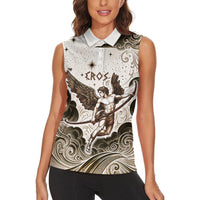 Eros Greek Mythology Cupid God Of Love Women Sleeveless Polo Shirt Winged Archer Eros Bow Arrow And Celestial Clouds