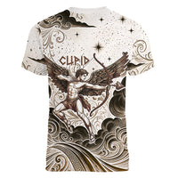 Eros Greek Mythology Cupid God Of Love Women V-Neck T-Shirt Winged Archer Eros Bow Arrow And Celestial Clouds