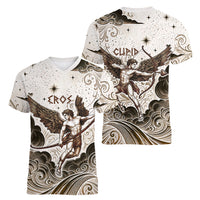 Eros Greek Mythology Cupid God Of Love Women V-Neck T-Shirt Winged Archer Eros Bow Arrow And Celestial Clouds