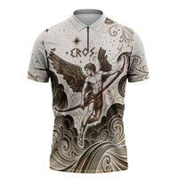 Eros Greek Mythology Cupid God Of Love Zipper Polo Shirt Winged Archer Eros Bow Arrow And Celestial Clouds
