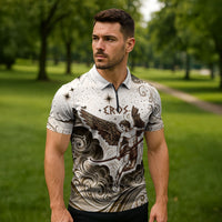 Eros Greek Mythology Cupid God Of Love Zipper Polo Shirt Winged Archer Eros Bow Arrow And Celestial Clouds