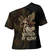 Nike Goddess Cross Shoulder Shirt Ancient Greece Laurel Wreath And Greek Key